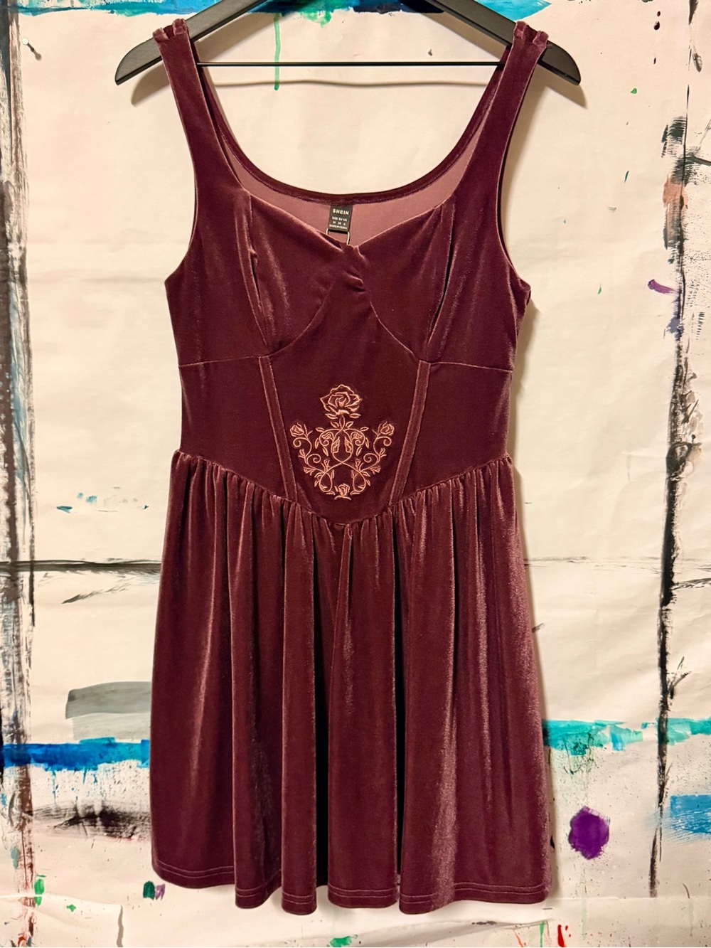 SHEIN Velvet Dress Deep Mauve NWT - Picture 1 of 5